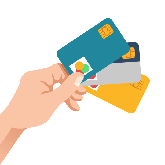 CCH image showing a hand holding three credit/debit cards